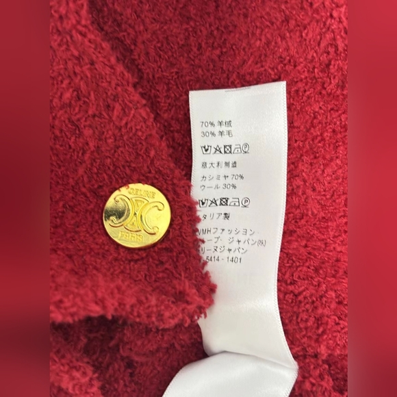 Celine Red Crewneck Stereoscopic Letter Logo Embroidered Knit Cardigan - Picture 9 of 9